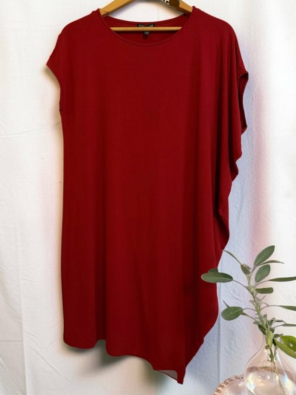Eileen Fisher Asymmetrical Draped Tunic Top S Red Viscose Jersey Lagenlook Cap